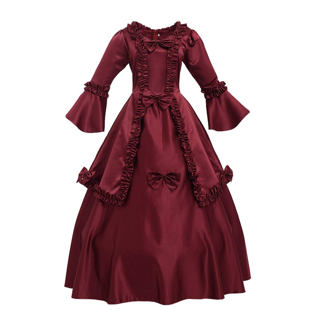 GRACEART Damen Langarm Mittelalter Kleid Gothic Viktorianisches Renaissance Maxi Kostüm XL Rot, XL R