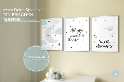 Papierschmiede® Kinderbilder 3er Set, A3 gerahmt in Holzrahmen (weiss), Geschenk für Jungen & Mädche