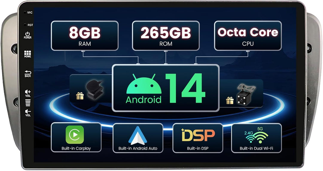SXAUTO ¦ 8G+256G ¦ Android 12 IPS Autoradio für Seat Ibiza 6J (2009-2014) - Eingebaut Carplay/Androi