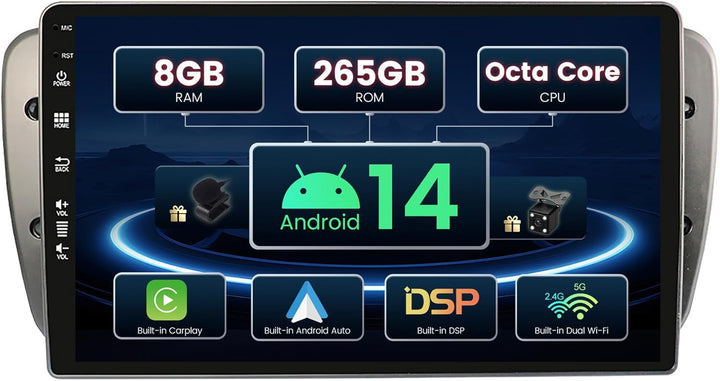 SXAUTO ¦ 8G+256G ¦ Android 12 IPS Autoradio für Seat Ibiza 6J (2009-2014) - Eingebaut Carplay/Androi