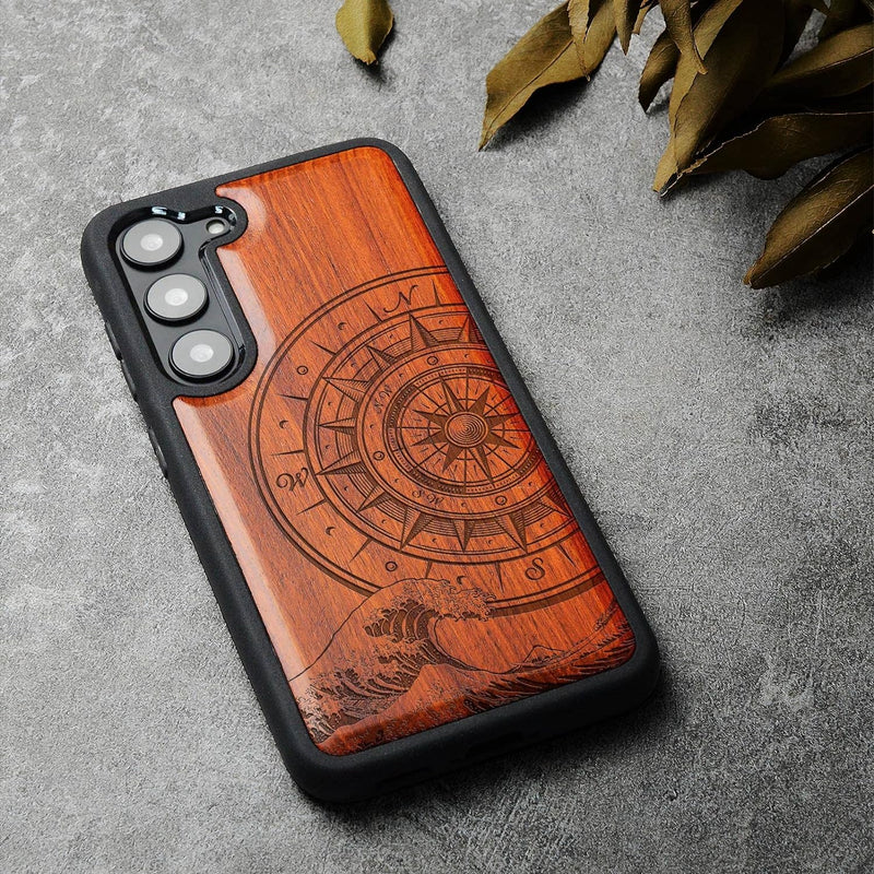 Carveit Holz Handyhülle für Galaxy S23 Cover [Einzigartiges Design Case] Stossstange hülle Kompatibe