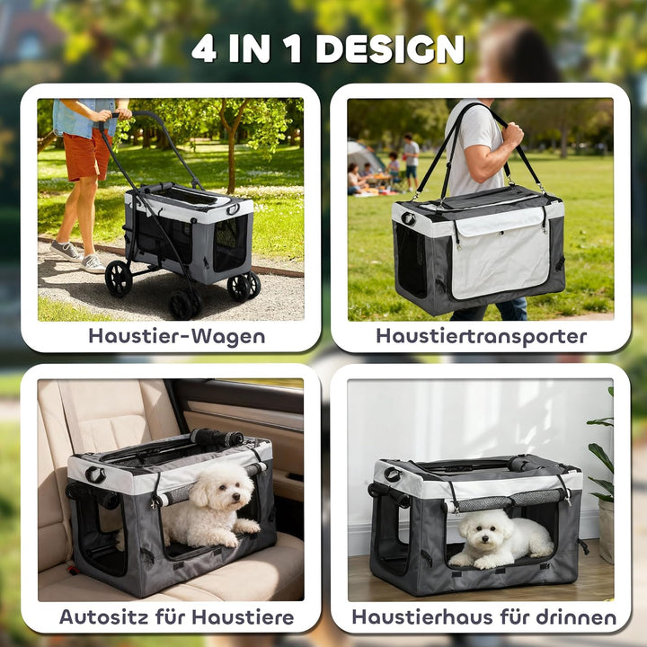 PawHut 2 in 1 Hundewagen Hundebuggy klappbar für Hunde &amp; Katzen bis 10 kg Katzenbuggy mit Kissen Net