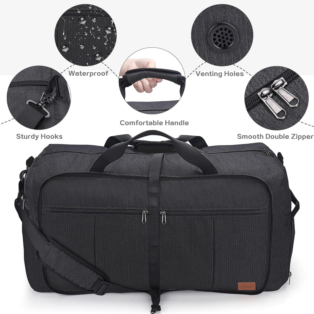 Urtala Faltbare Reisetasche für Herren &amp; Damen, 80L Gross Weekender Übernachtungstasche mit Schuhfac