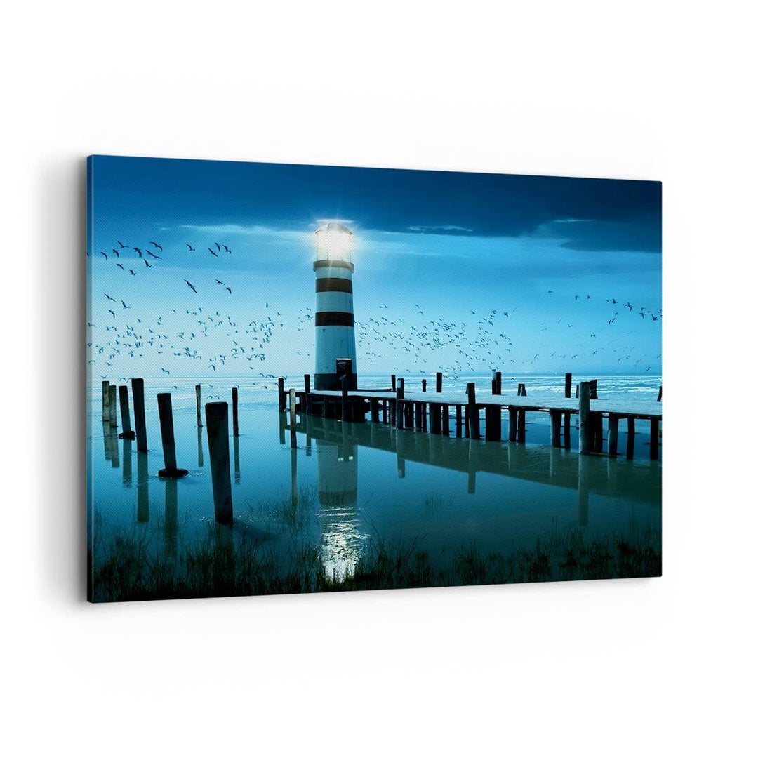 Bilder auf Leinwand 100x70cm Leinwandbild Vögel see laterne wolke Gross Wanddeko Bild Schlafzimmer K