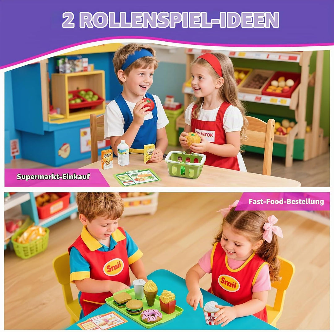 Kinder Kasse Holzkasse mit Sound, Spielkasse Kaufladen Spielzeug mit Spielgeld/Münzen/Kreditkarte/Ei