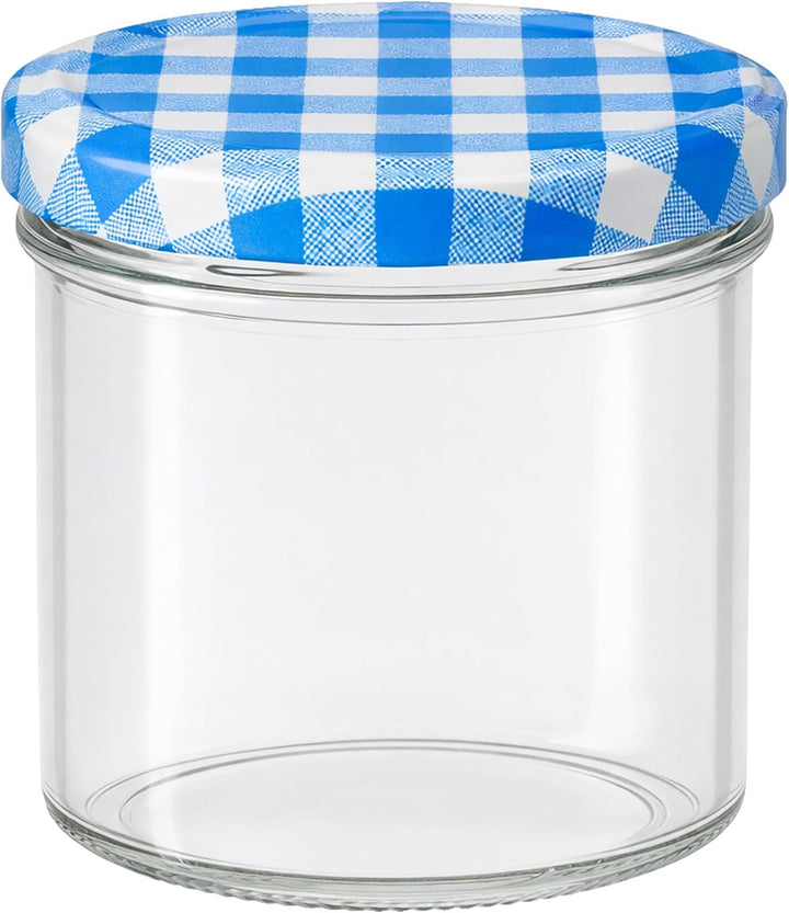 hocz 25x Marmeladengläser 125 ml Set | Deckel Blau Kariert TO 66 | mit Etiketten NZ | Einmachgläser
