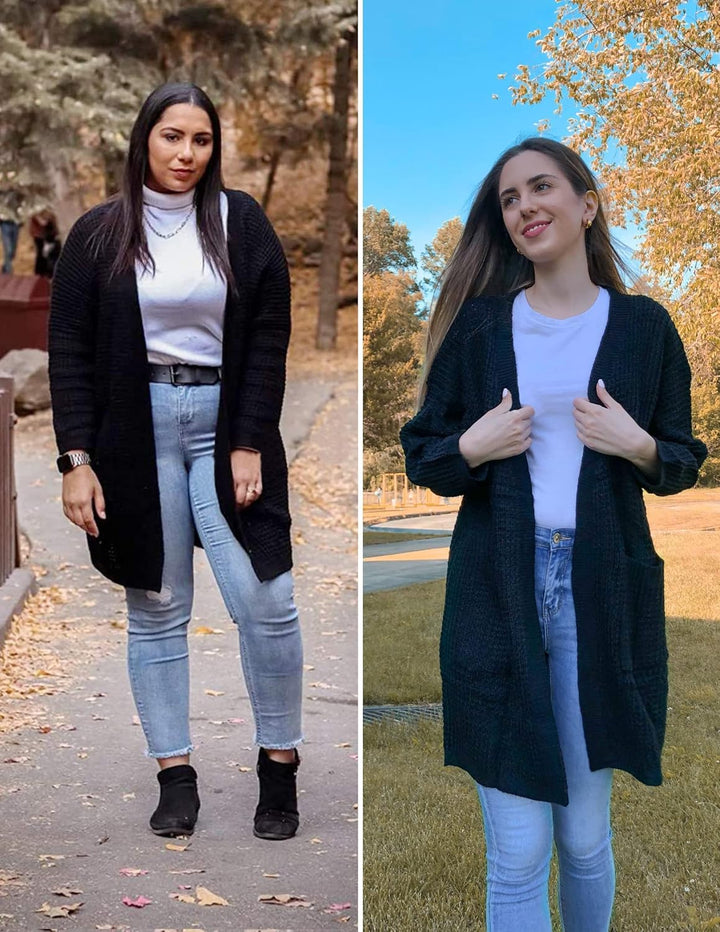 Maavoki Damen Lang Strickjacke Oversize Langarm Sweater Cardigan Casual Strickmantel Herbst Outerwea