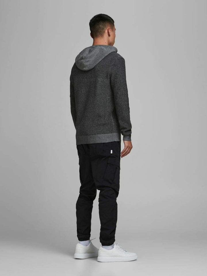 JACK & JONES Herren Jcobadge Knit Hood Sts Kapuzenpullover, Black, S EU