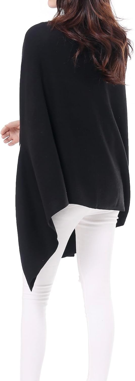 BRUCERIVER Damen Lang gestrickt Wolle gemischt Multi Style Schal Poncho Topper Schwarz M-L, Schwarz