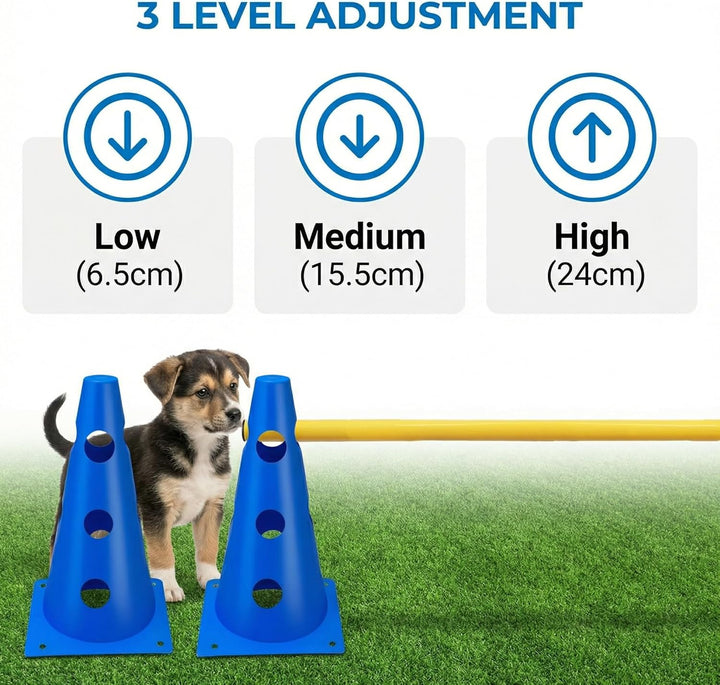 6er Sports Steckhürdenset Cavaletti Agility Set Hunde Hürden Steckhürdenset 12 Kegel 32cm + 6 Stange
