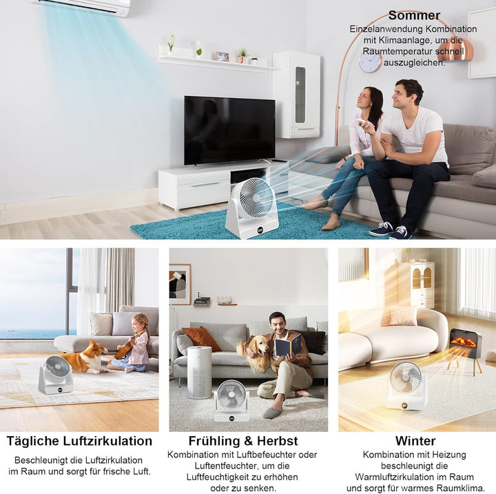 GuKKK Ventilator Leise, Tischventilator 28 DB, Starker Ventilator mit Fernbedienung, 3D Turbo-Luftzi