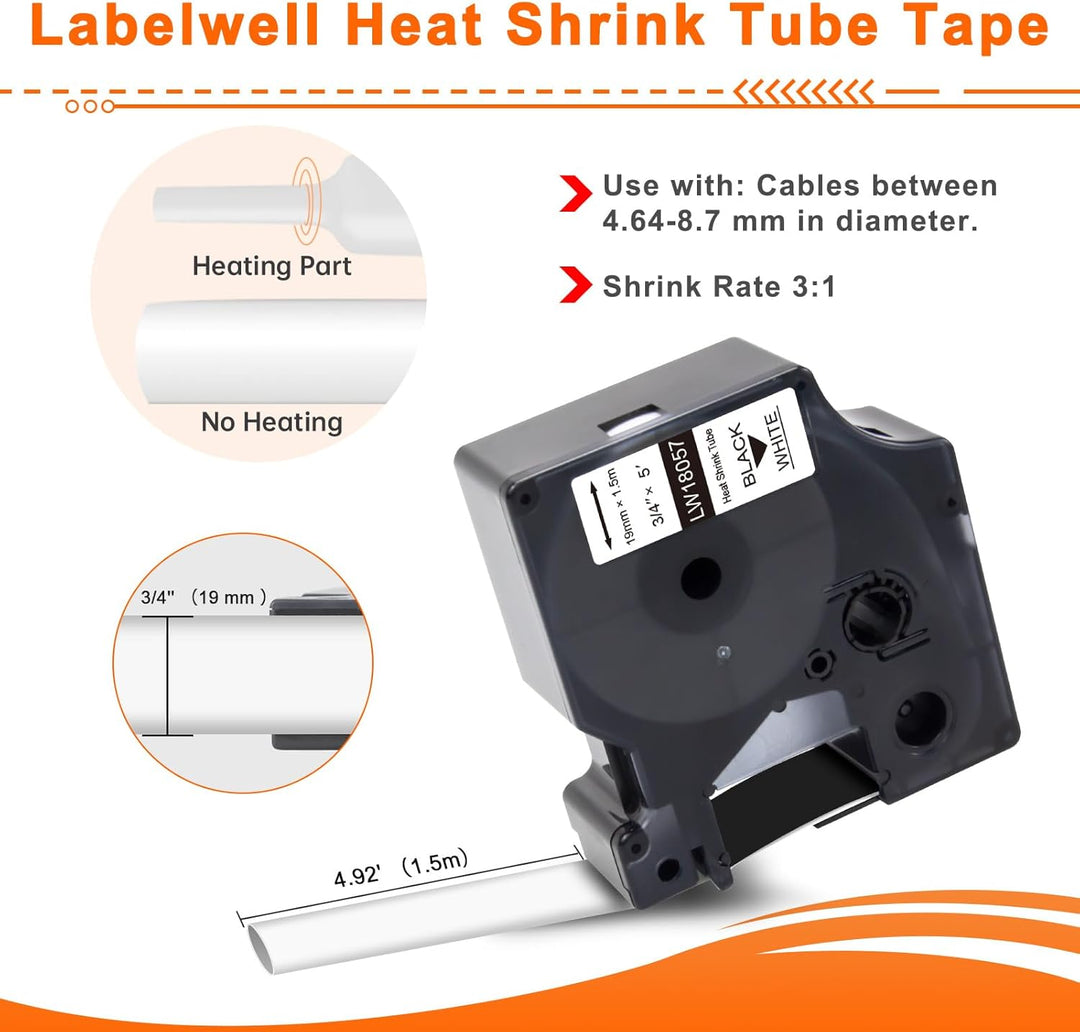 Labelwell Kompatible Schriftband für Dynmo Rhino 18057 S0718330 Industrie Schrumpfschlauch-Kabeletik