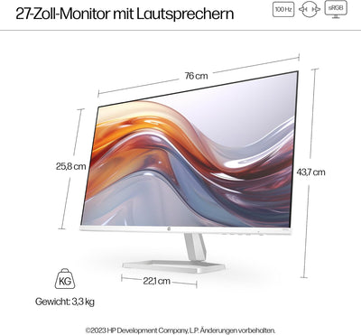 HP Series 5 527sa FHD IPS Monitor mit Lautsprechern | 68,6 cm (27 Zoll) | 100Hz | 1500:1 Kontrast |