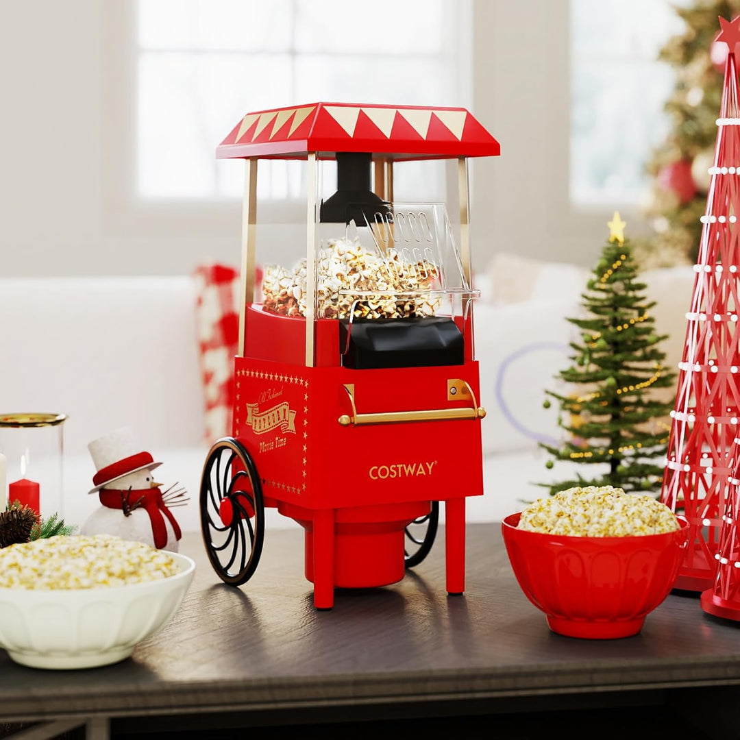 COSTWAY Retro Popcornmaschine 1200W, Heissluft Popcorn Maschine Ohne Öl, Schnelle Zubereitung in 2 M