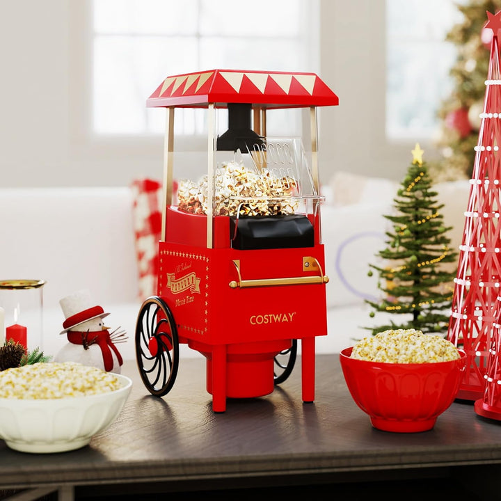 COSTWAY Retro Popcornmaschine 1200W, Heissluft Popcorn Maschine Ohne Öl, Schnelle Zubereitung in 2 M