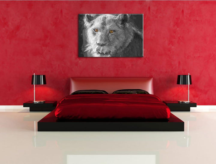 anmutige Löwin schwarz/weiss Deluxe Format: 100x70 cm auf Leinwand, XXL riesige Bilder fertig gerahm