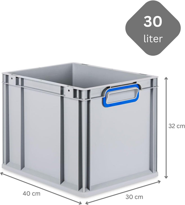 SuperSparSet 4x Eurobox NextGen Color | HxBxT 32x30x40cm | 30 Liter | Griffe blau geschlossen | Glat