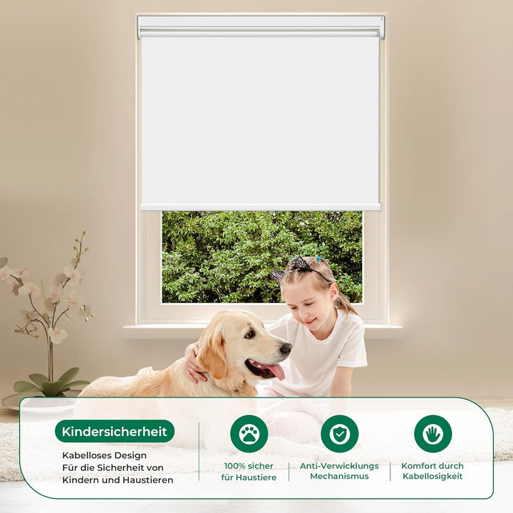 Allesin Elektrische Rollos mit Fernbedienung, Weiss Verdunklungsrollo 45x120cm (BxH) Klemmträger Ohn
