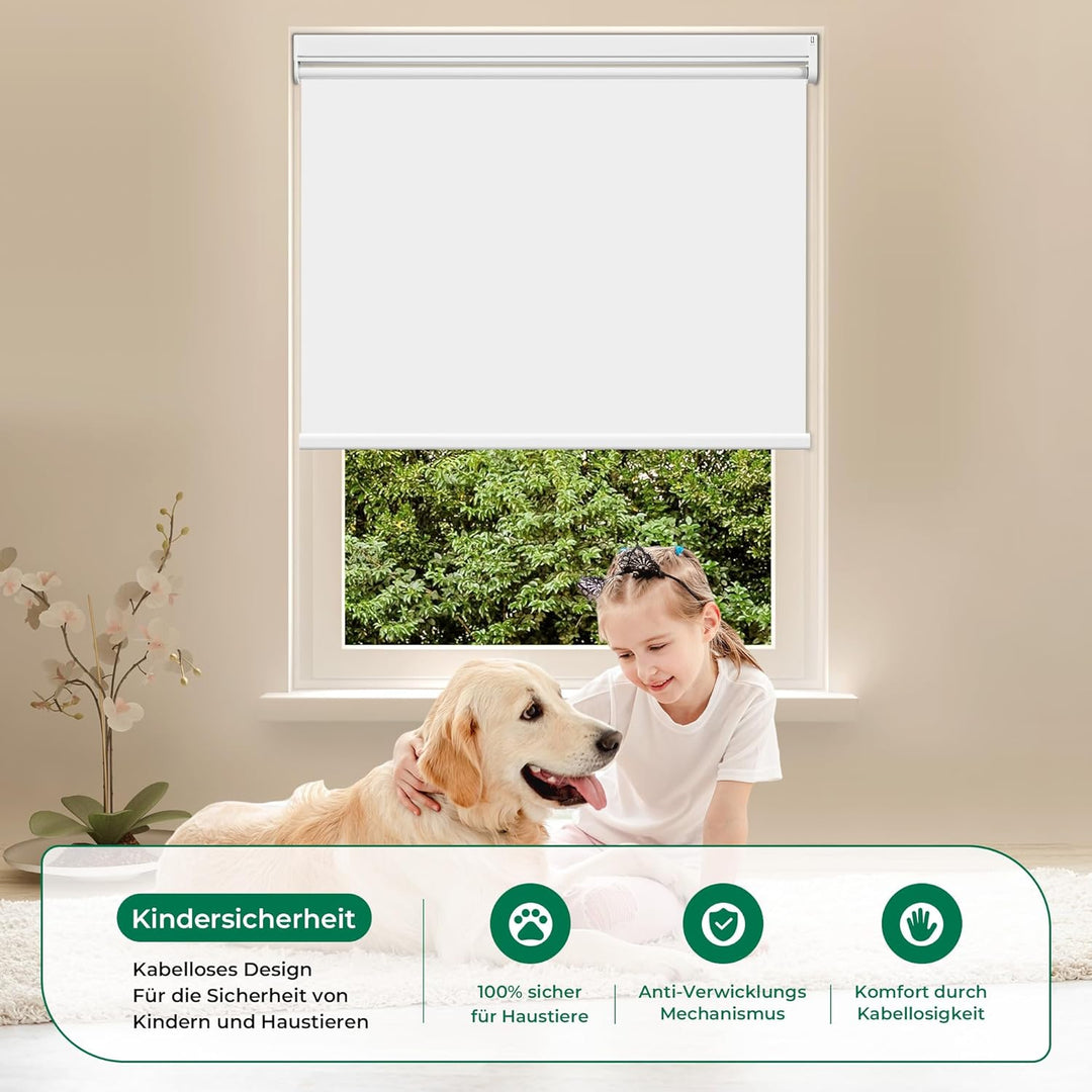 Allesin Elektrische Rollos mit Fernbedienung, Weiss Verdunklungsrollo 70x120cm (BxH) Klemmträger Ohn