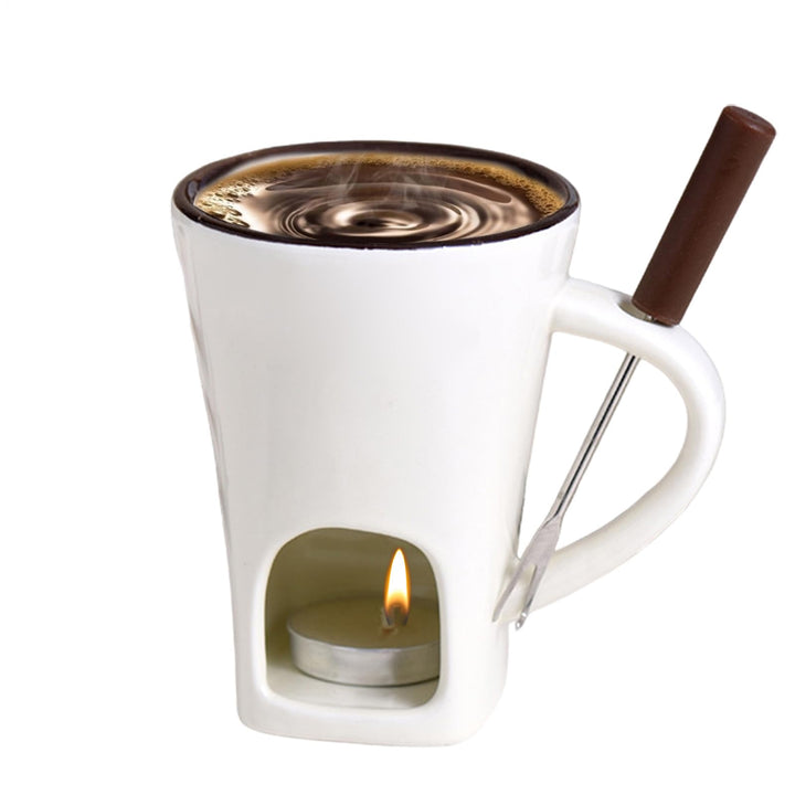 Schokofondue Tasse 400ml, Süsse Schokolade Schmelzen Becher mit Gabel, Keramik Persönlicher Schmelzf
