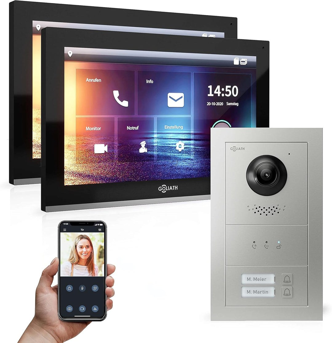 Goliath Hybrid | IP | Full-HD Video Türsprechanlage | App | 2-Fam | 2 x Full-Touchscreen 10" | Alumi