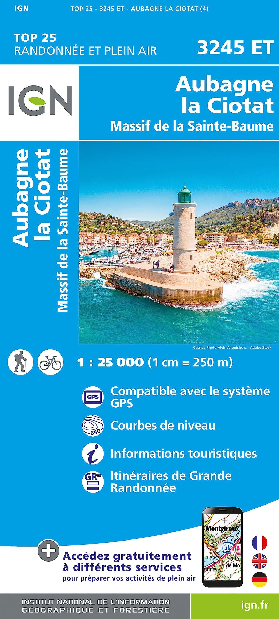 3245ET AUBAGNE - LA CIOTAT Topographische Wanderkarte Frankreich 1:25.000 TOP 25 IGN, Karte