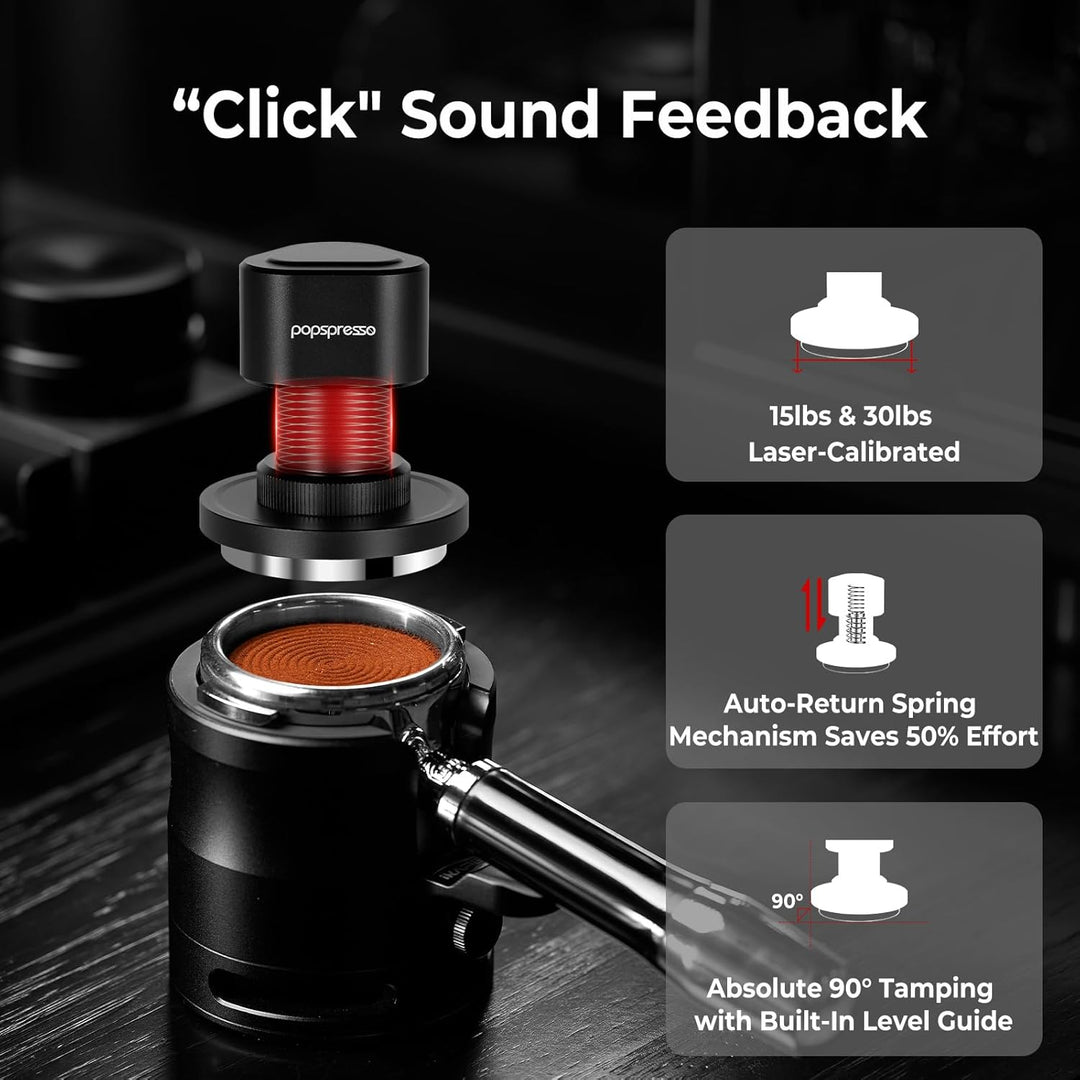 58,35 mm Espresso-Tamper, stossfestes Design mit akustischer Rückmeldung, 3-fach gefederter Kaffee-T