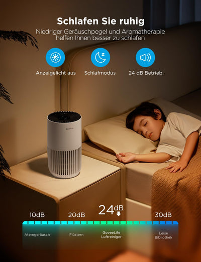 GoveeLife Mini-Luftreiniger für das Schlafzimmer, HEPA Smart Filter Luftreiniger mit Alexa App Steue