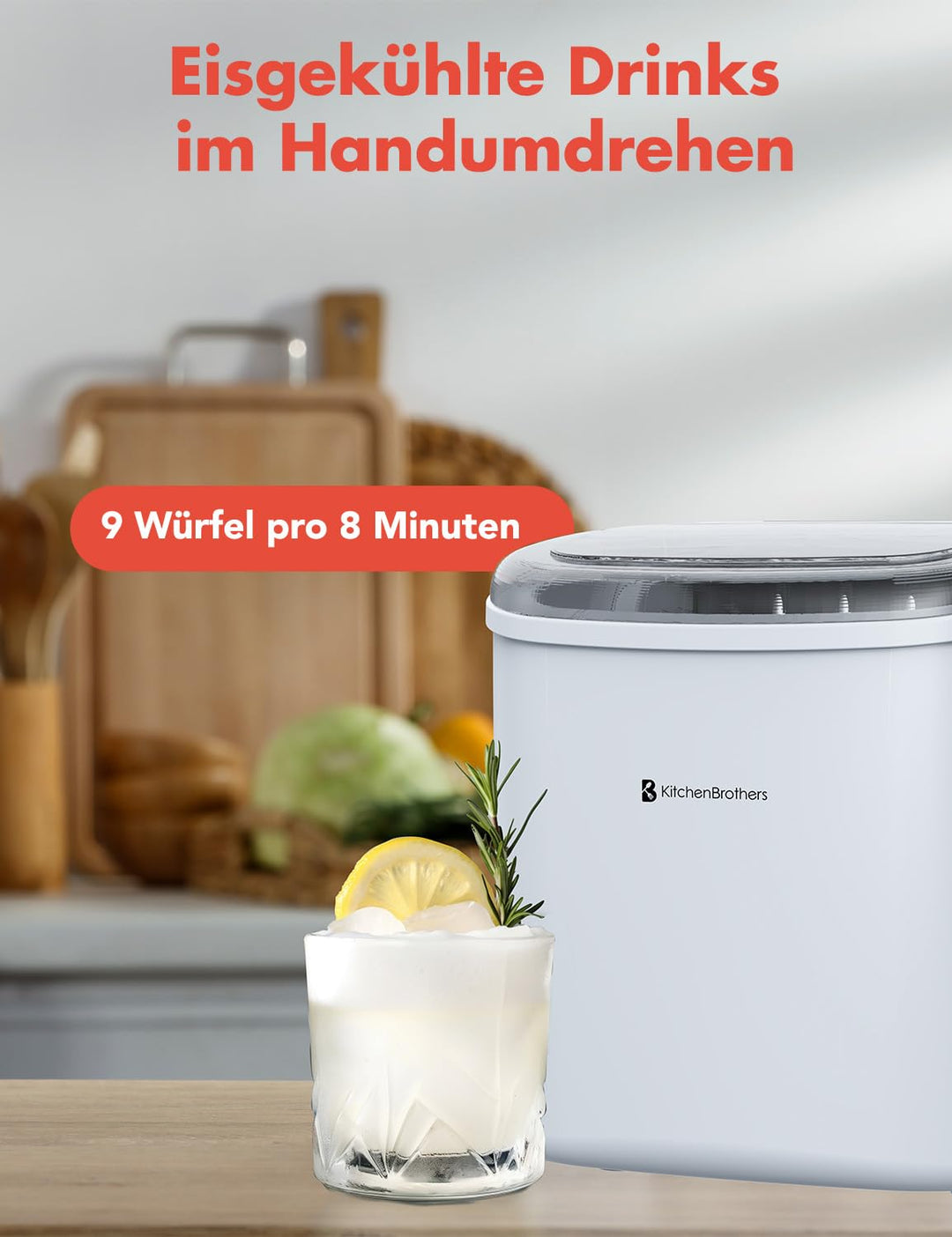 KitchenBrothers Eiswürfelmaschine Klein - Crushed Ice Maschine - Eiswürfel Maschine, Würfel - Ice Cu