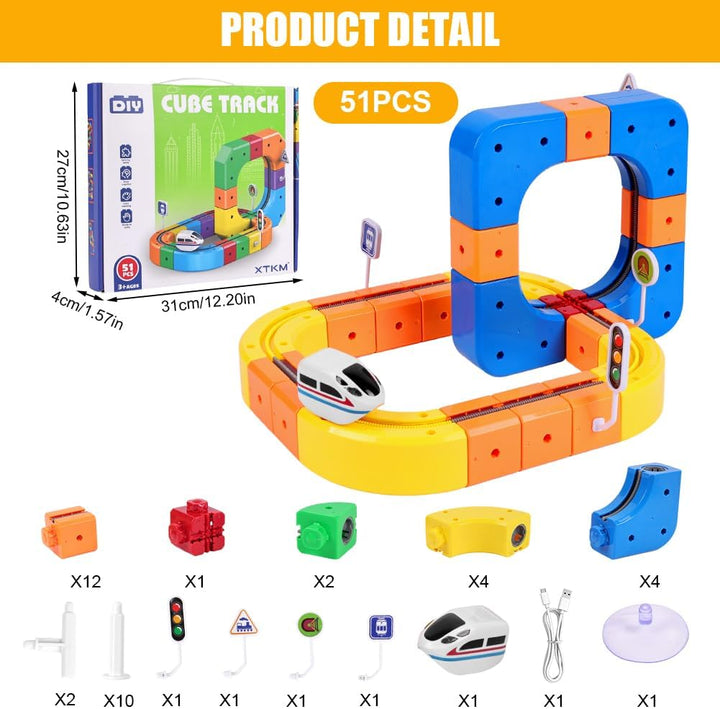 51 Stück Clickrail Electric Train Set, Magisches Schienen WüRfel Zug Set, Cube Track Block Zug mit S