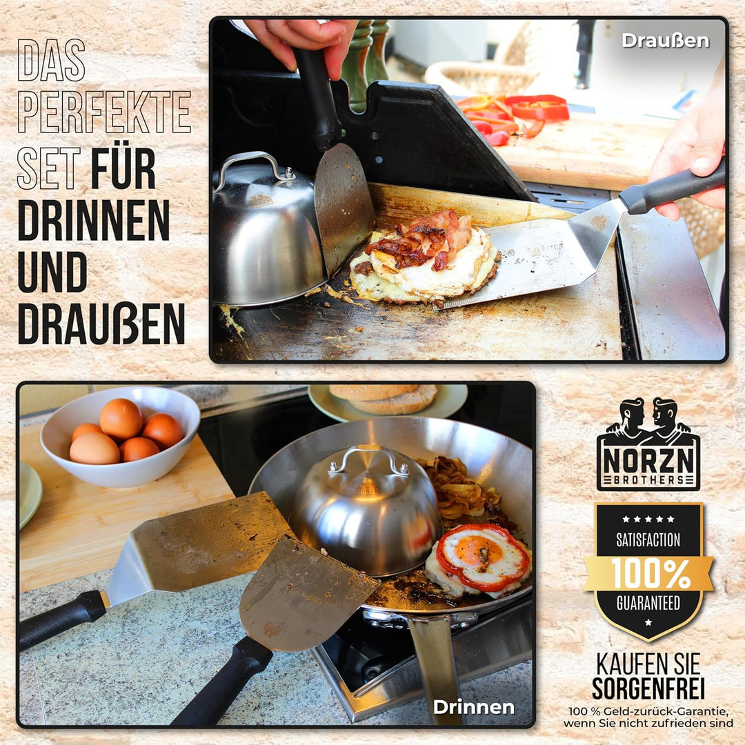 Grillspachtel Plancha Set & Burgerglocke Edelstahl 304 – Plancha Spachtel Edelstahl inkl. Burger Glo