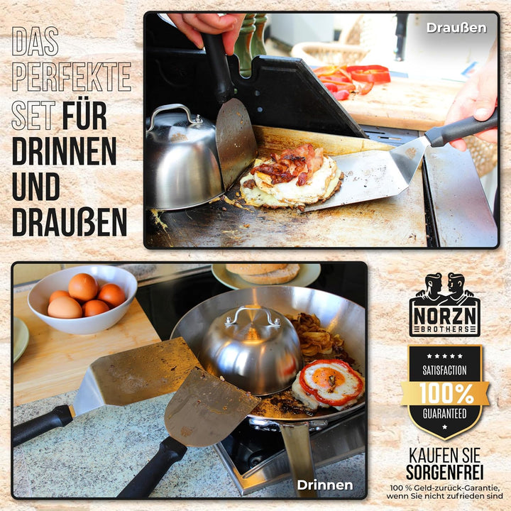 Grillspachtel Plancha Set & Burgerglocke Edelstahl 304 – Plancha Spachtel Edelstahl inkl. Burger Glo