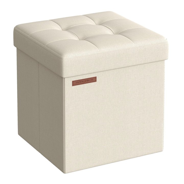 SONGMICS 38 cm Sitzbank mit Stauraum, klappbare Sitztruhe, Aufbewahrungsbox, Fussbank, cremeweiss LS