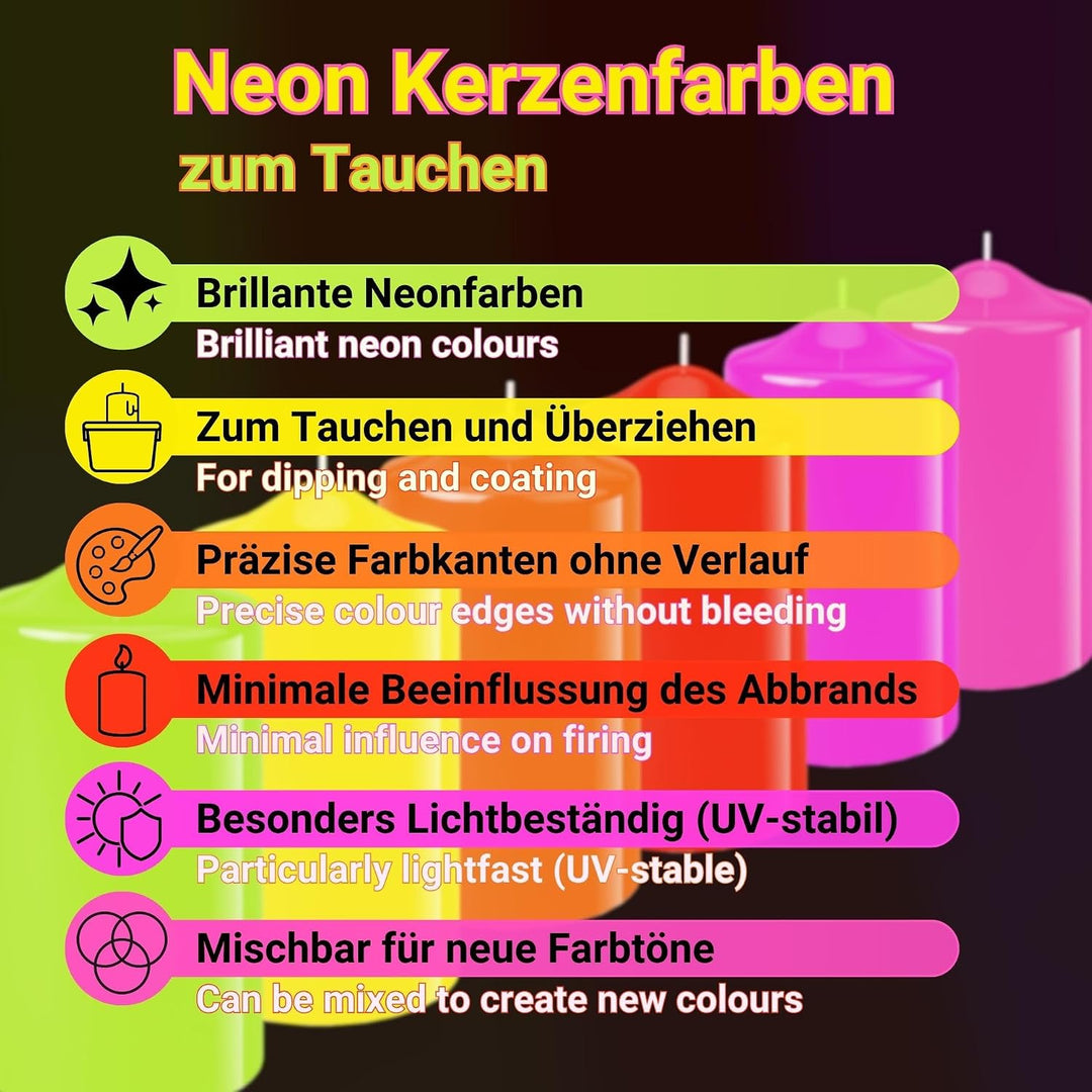DistrEbution.com 100 g Wachsfarbe/Grundfarbe zum Tauchen, Kerzenfarben Neon Serie, Made in Germany (