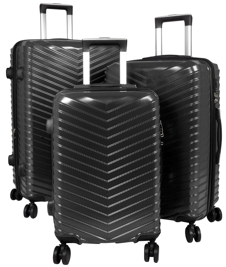 Trendyshop365 Koffer-Set 3-teilig Hartschale Meran 4 Räder TSA-Schloss Schwarz Koffer-Set 3-teilig S