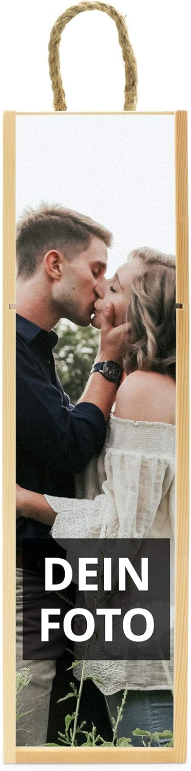 PhotoFancy® - Weinkiste mit eigenem Foto selbst gestalten – Weinbox mit deinem Motiv mit Tragekordel