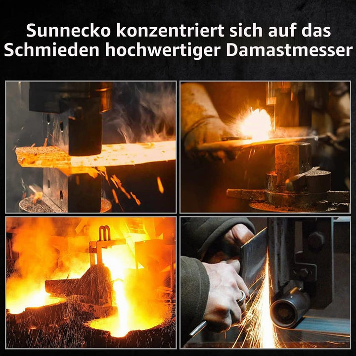 Sunnecko 20cm Brotmesser mit Wellenschliff - Damastmesser mit ergonomischem Griff, Brötchenmesser Br