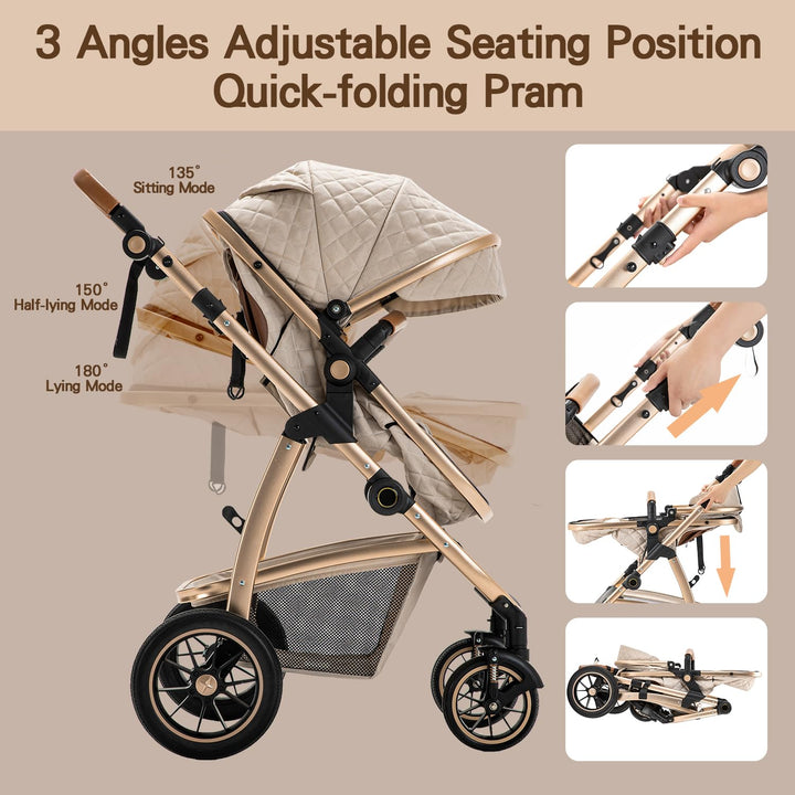 Gcarebb 3 in 1 Kinderwagen Reisesystem, Kinderwagen mit höhenverstellbarem Griff, Reisewagen mit Mos