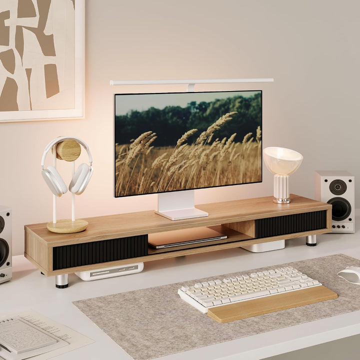 Fenge Dual Monitorständer 108cm Grosser Bildschirmständer mit 2 Glas-Schiebetür Höhenverstellbarer M