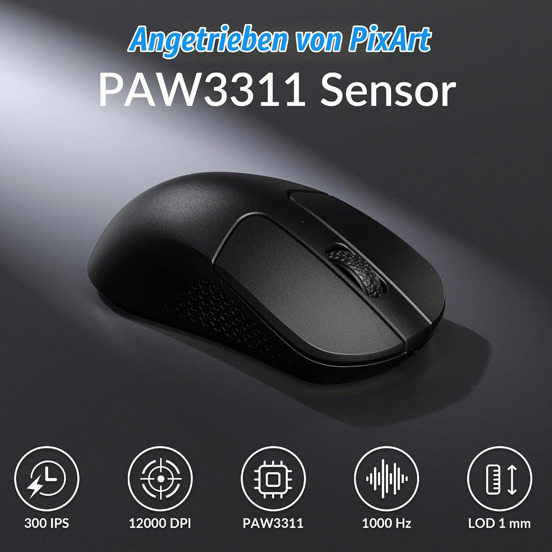Keychron M3 Kabellose optische Maus, 2.4 GHz/Bluetooth 5.2, 1000 Hz, programmierbarer, PixArt 3311 S