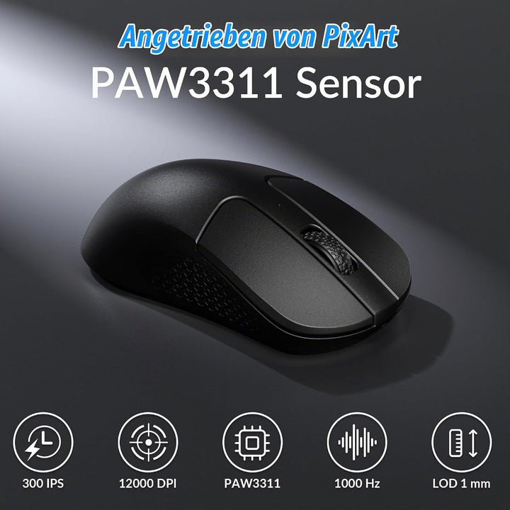 Keychron M3 Kabellose optische Maus, 2.4 GHz/Bluetooth 5.2, 1000 Hz, programmierbarer, PixArt 3311 S