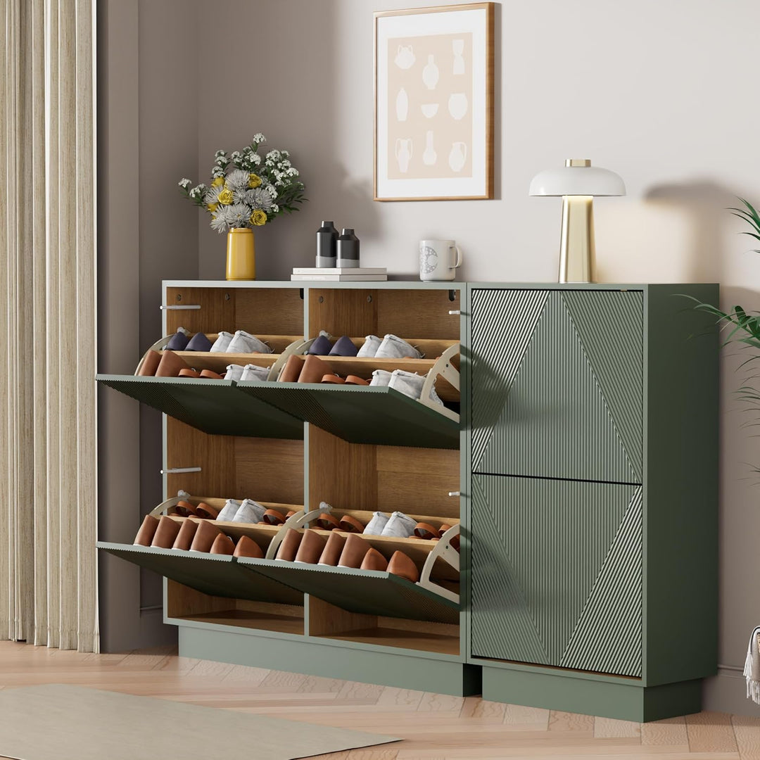 UEV Schuhschrank mit 4 Klappen schmal, Drucktüröffner Push to Open, Schuhkommode mit Kippschutz, Sch