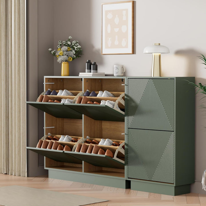 UEV Schuhschrank mit 4 Klappen schmal, Drucktüröffner Push to Open, Schuhkommode mit Kippschutz, Sch