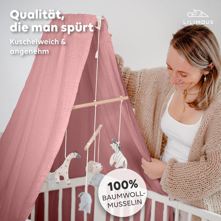 lilimaus Betthimmel Babybett [in 12 Farben] Himmel Babybett aus 100% Baumwolle Musselin - Betthimmel