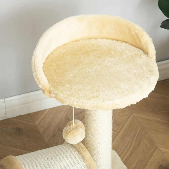 PawHut Kratzbaum mit Spielbällen, Katzenkratzbaum, Sisalseil-Kratzstangen, Beige, 36 x 36 x 44 cm Be