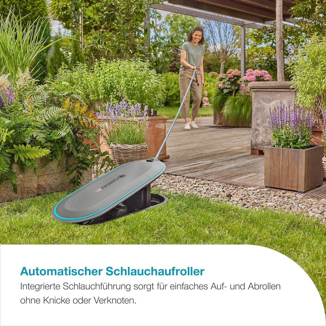 Gardena Undercover Schlauchbox RollUp M, 20 m Schlauch, diskrete unterirdische Installation, automat