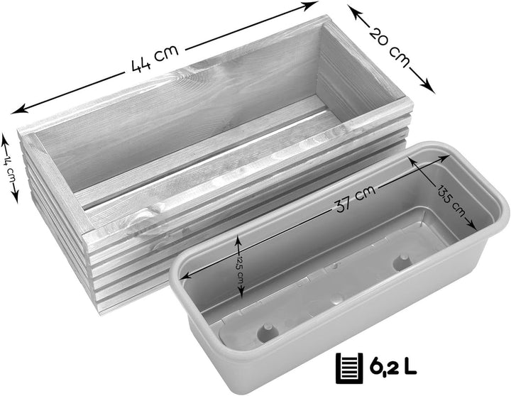 BooGardi Blumenkasten mit Einsatz · Weiss 44cm x 20cm x 14cm · 4 Farben 3 Grössen · Pflanzgefäss für