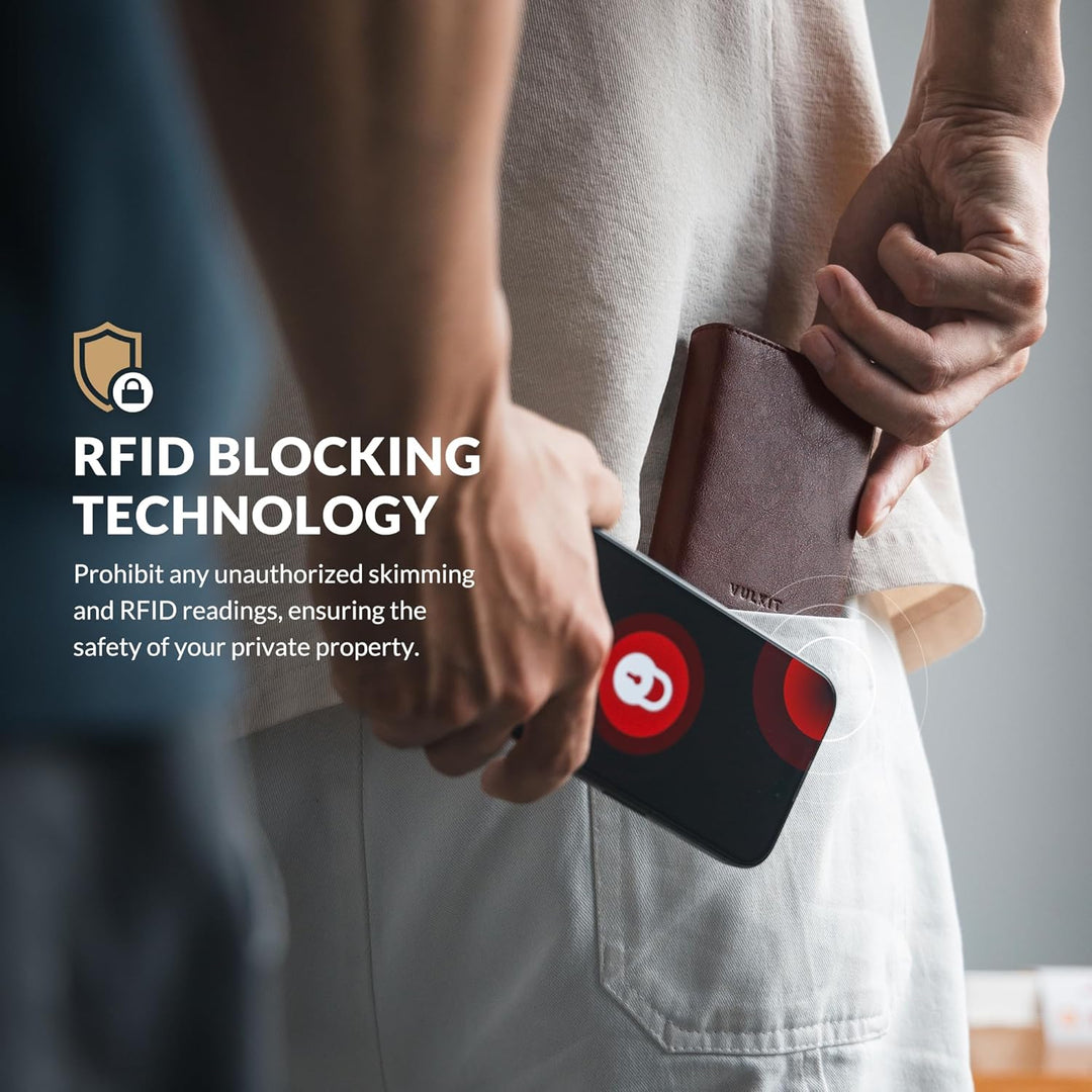 VULKIT Kreditkartenetui RFID-blockierende Pop-Up-Kartentasche aus Echtem Leder mit Geldscheinfach, A