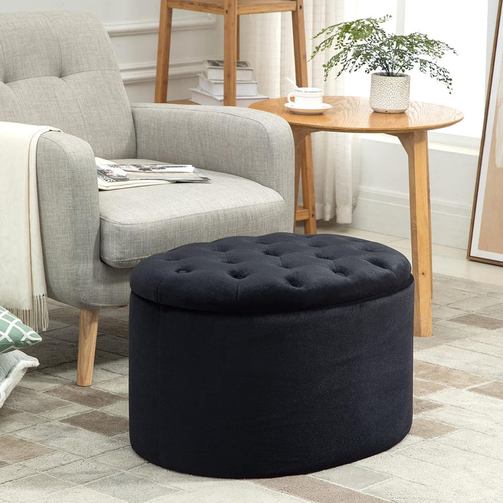 HOMCOM Sitzbank Polsterbank mit Stauraum Truhenbank Ovale Form Flur Schlafzimmer Wohnzimmer samtarti