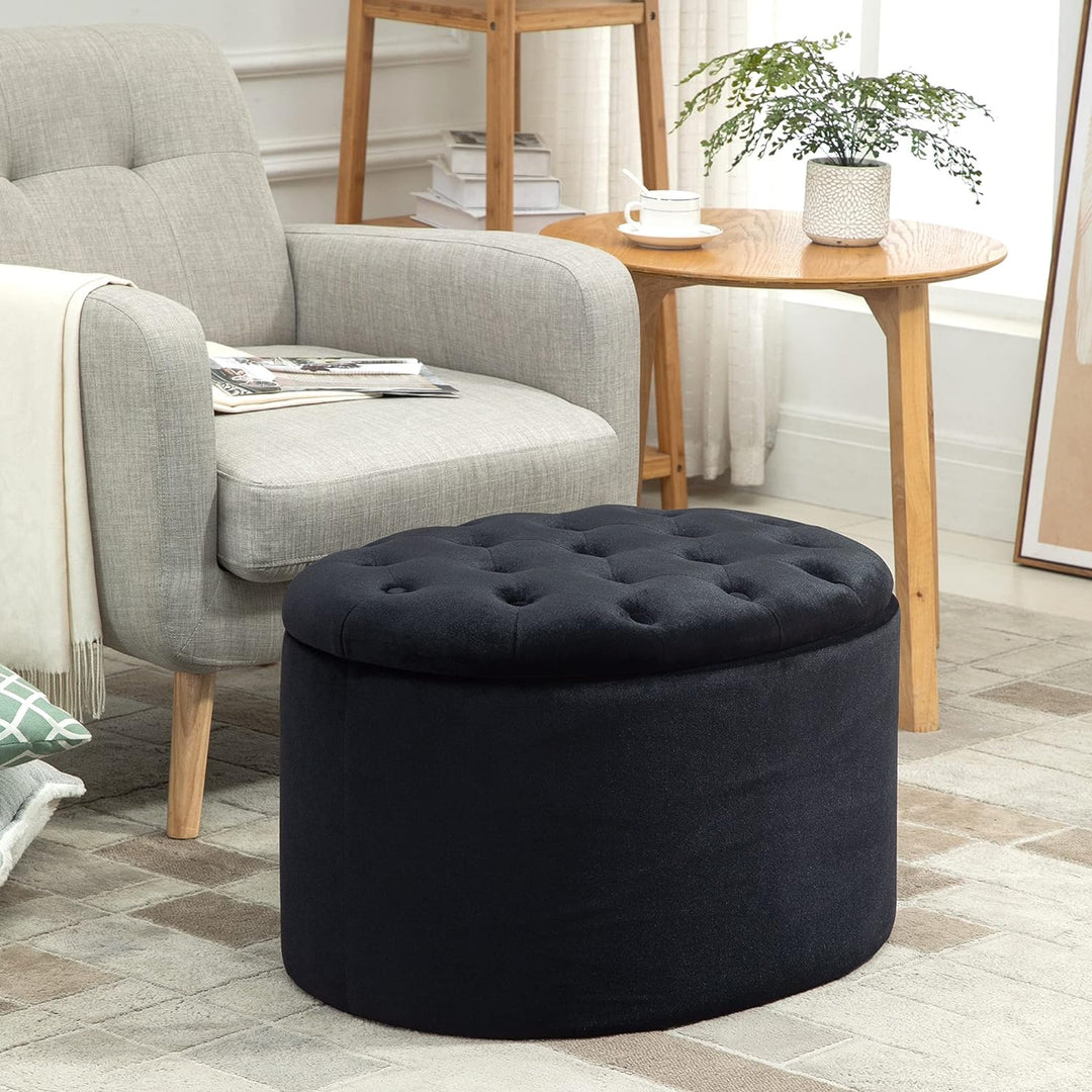 HOMCOM Sitzbank Polsterbank mit Stauraum Truhenbank Ovale Form Flur Schlafzimmer Wohnzimmer samtarti
